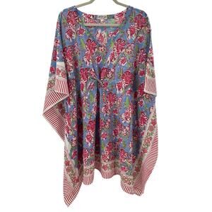 Soothe Our Souls Short Kaftan Beach Coverup Floral Block Print S
